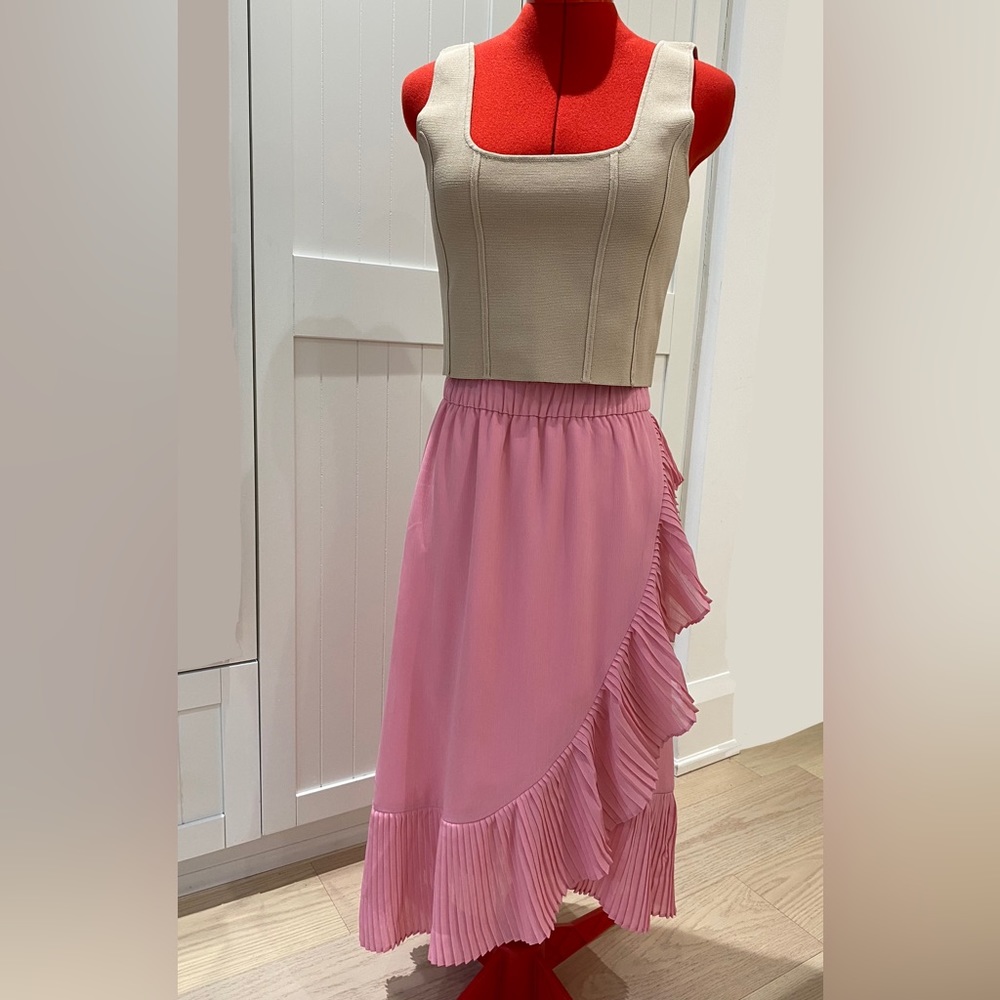 NEW J. Crew Pink Tulip Hem Pleated/Ruffle Skirt, Midi, Boho Chic, Women’s (US M)